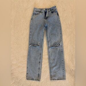 Princess Polly Light Blue Denim Jeans with Yellow Stitching